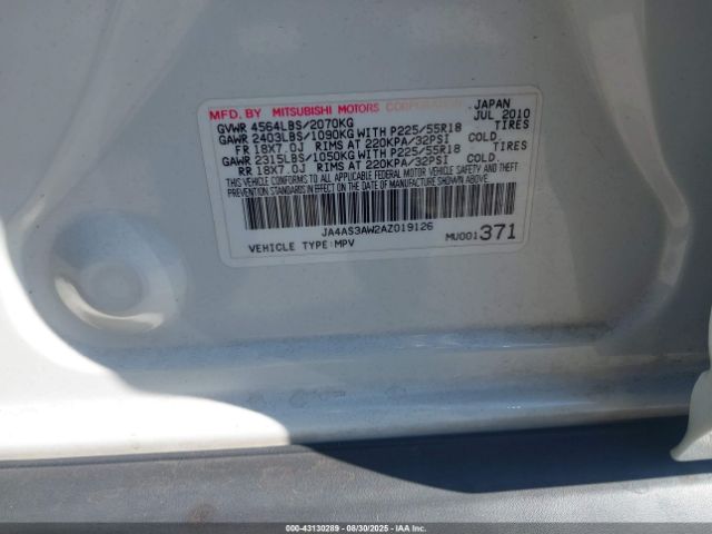 2010 MITSUBISHI OUTLANDER JA4AS3AW2AZ019126 Photo 8