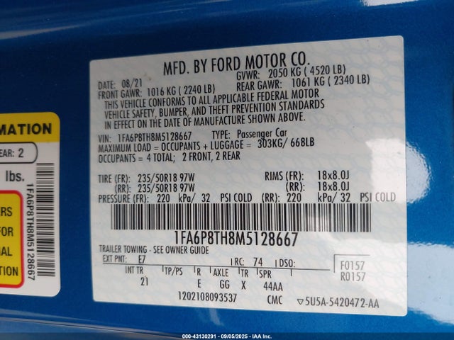 Ford 2021 2021 1FA6P8TH8M5128667 Image 9