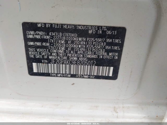 JF2GPAKC9E8205012 Subaru 2.0l na