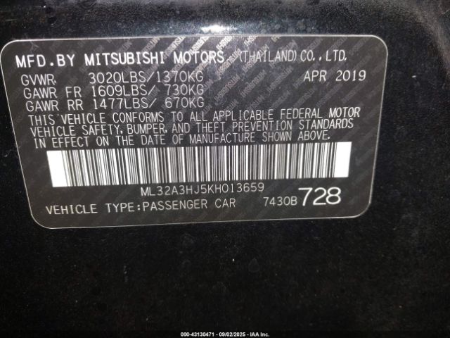2019 MITSUBISHI MIRAGE ML32A3HJ5KH013659 Photo 8