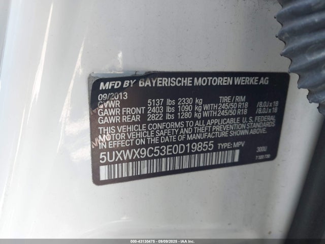 5UXWX9C53E0D19855 BMW X3