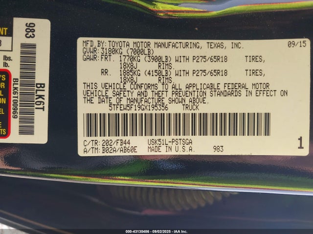 5TFEW5F19GX195356 Toyota 3ur-fbe