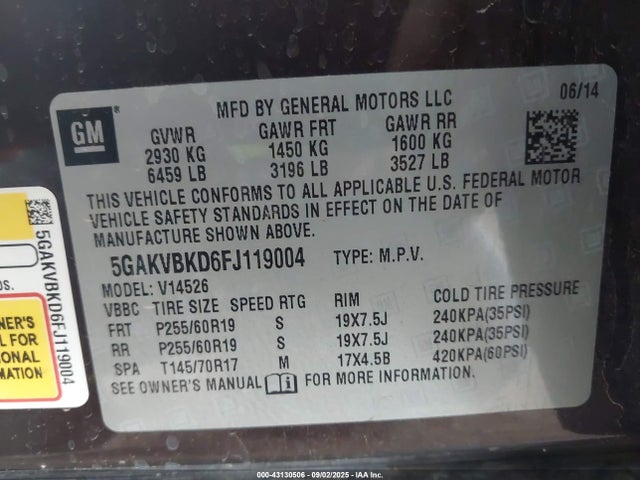 Buick llt 2015 5GAKVBKD6FJ119004 Image 9