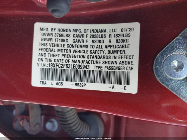 Honda k20c2 2020 19XFC2F63LE009943 Image 9