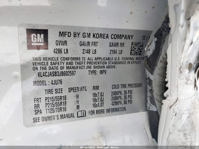 Buick luv: mfi, variable valve timing, alum, e85 max 2018 KL4CJASB3JB602597 Image 9