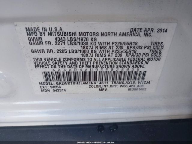 2014 MITSUBISHI OUTLANDER SPORT 4A4AR4AU9EE028028 Photo 8