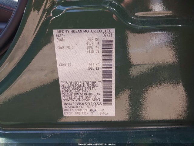 Nissan 2025 2025 1N4BL4CV9SN301988 Image 9