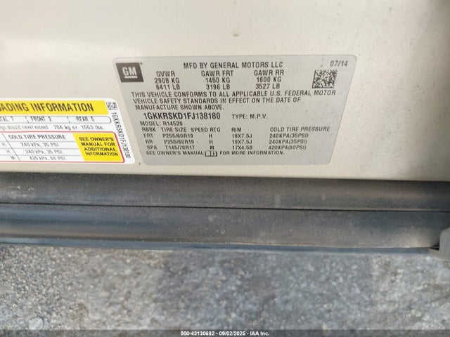 1GKKRSKD1FJ138180 GMC llt