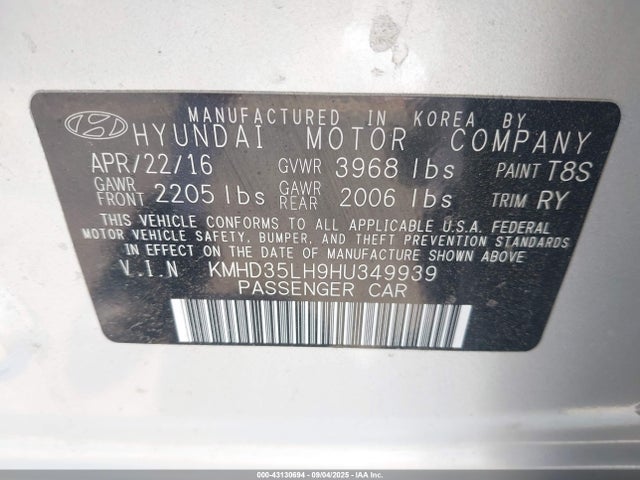 KMHD35LH9HU349939 Hyundai ELANTRA GT