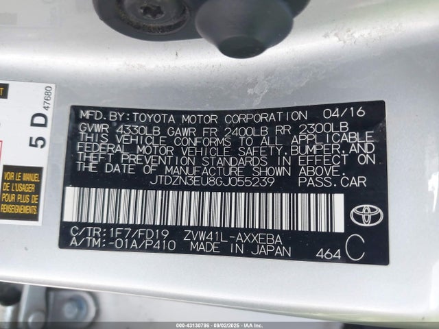 Toyota 2zr-fxe, 5jm 2016 JTDZN3EU8GJ055239 Image 9