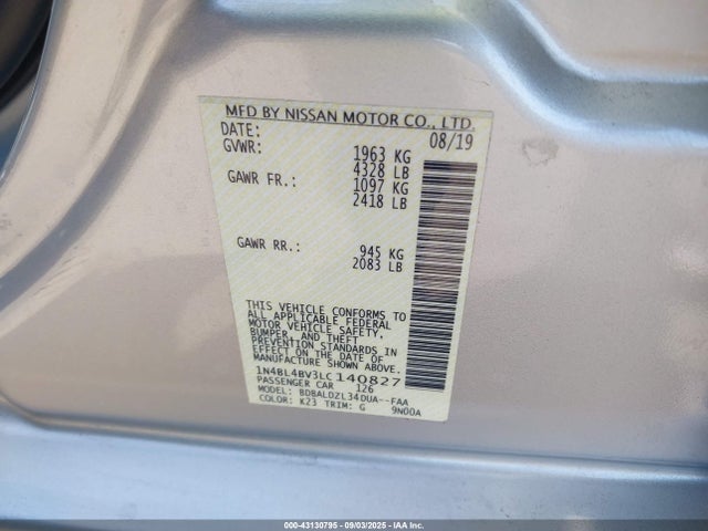 Nissan 2020 2020 1N4BL4BV3LC140827 Image 9