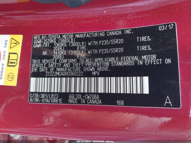 Lexus 2017 2017 2T2ZZMCA0HC060222 Image 9