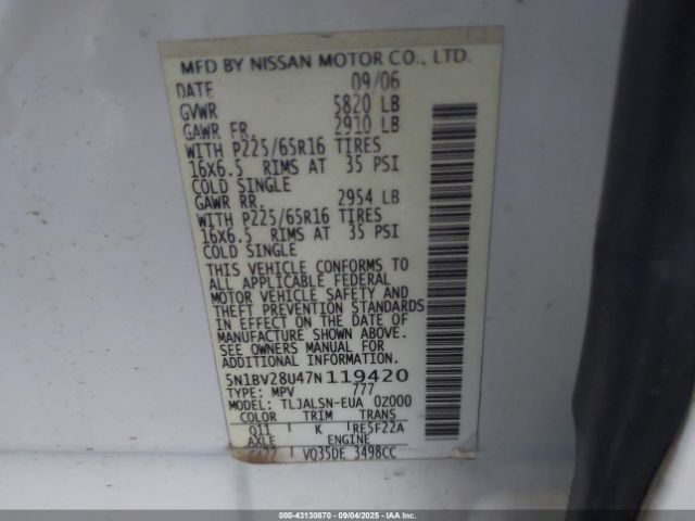 2007 NISSAN QUEST 5N1BV28U47N119420 Photo 8