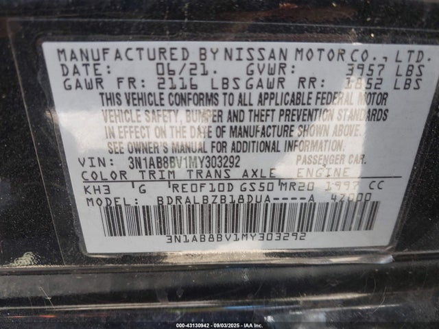 3N1AB8BV1MY303292 Nissan Sentra