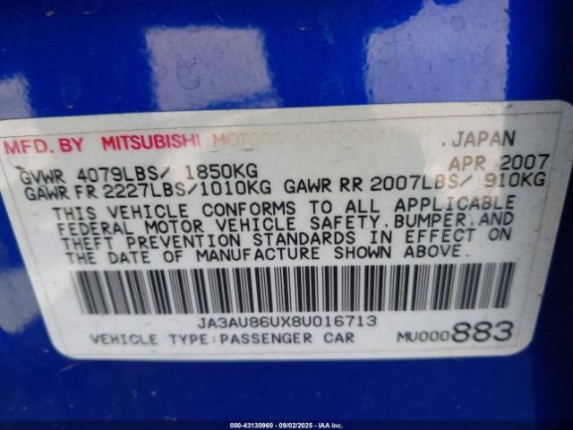 2008 MITSUBISHI LANCER JA3AU86UX8U016713 Photo 8