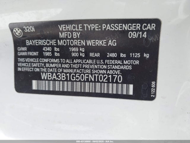 BMW 320i 2015 WBA3B1G50FNT02170 Image 9