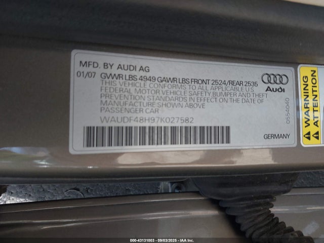 2007 AUDI A4 WAUDF48H97K027582 Photo 8