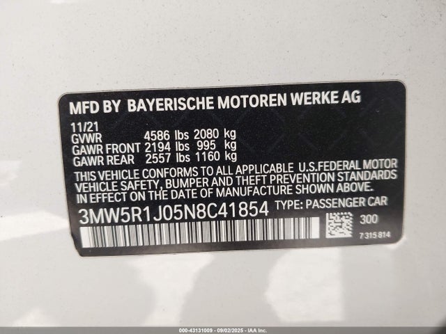 3MW5R1J05N8C41854 BMW 330I