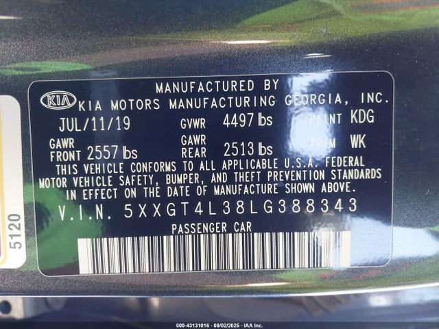 5XXGT4L38LG388343 KIA gdi