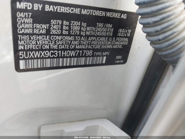 5UXWX9C31H0W71798 BMW X3
