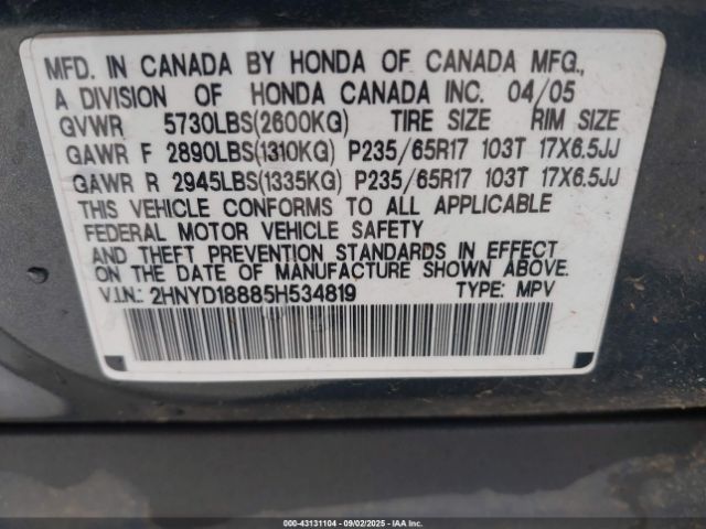 2005 ACURA MDX 2HNYD18885H534819 Photo 8