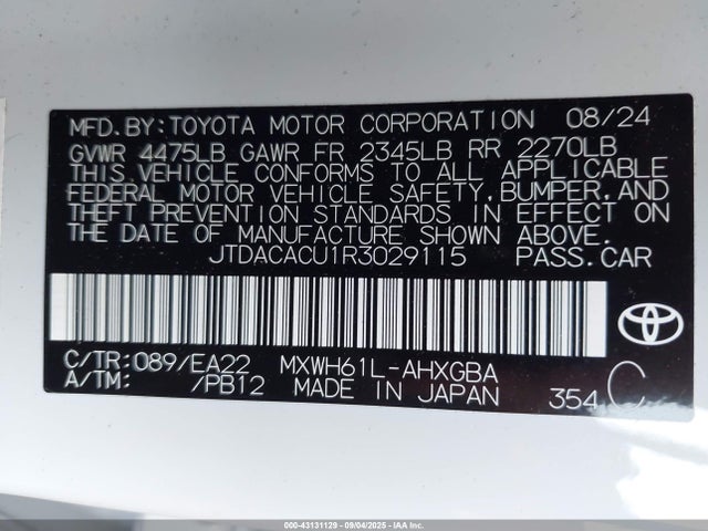 JTDACACU1R3029115 Toyota m20a-fxs
