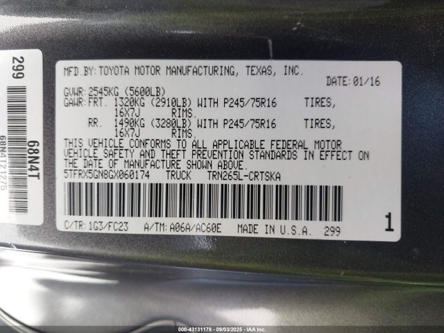 5TFRX5GN8GX060174 Toyota 2tr-fe
