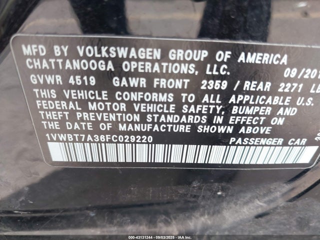 Volkswagen Passat 2015 1VWBT7A36FC029220 Image 9