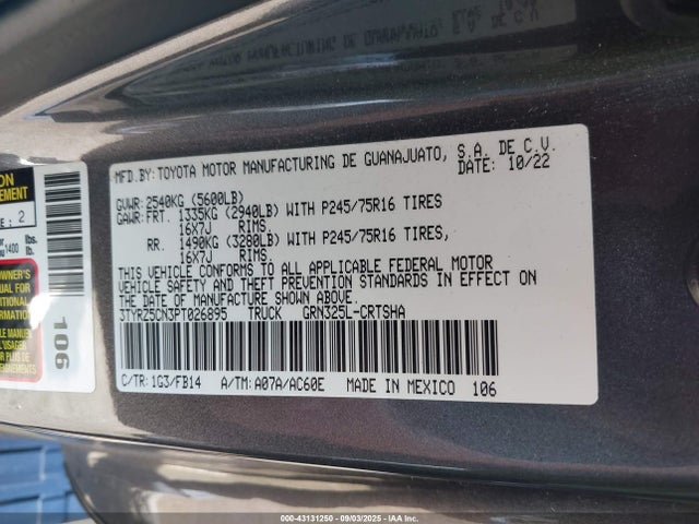 3TYRZ5CN3PT026895 Toyota 2gr-fks