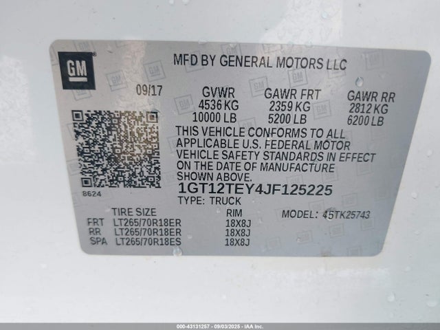 1GT12TEY4JF125225 GMC l5p - direct injection, duramax, gen 5, var 1
