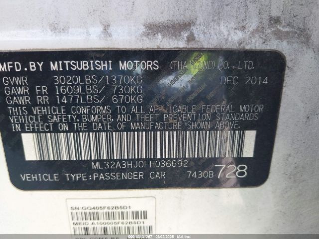 2015 MITSUBISHI MIRAGE ML32A3HJ0FH036692 Photo 8