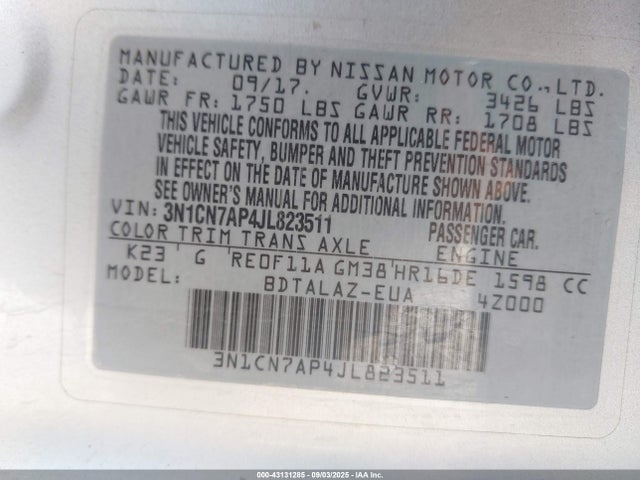 3N1CN7AP4JL823511 Nissan 2018