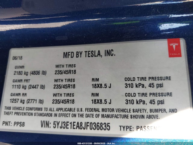 2018 TESLA MODEL 3 5YJ3E1EA8JF036835 Photo 8