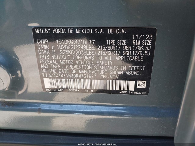 3CZRZ1H30RM731677 Honda k20z5