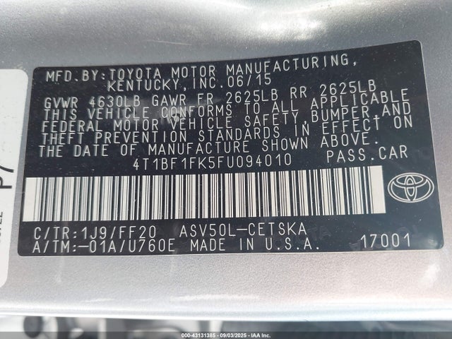 Toyota 2ar-fe 2015 4T1BF1FK5FU094010 Image 9
