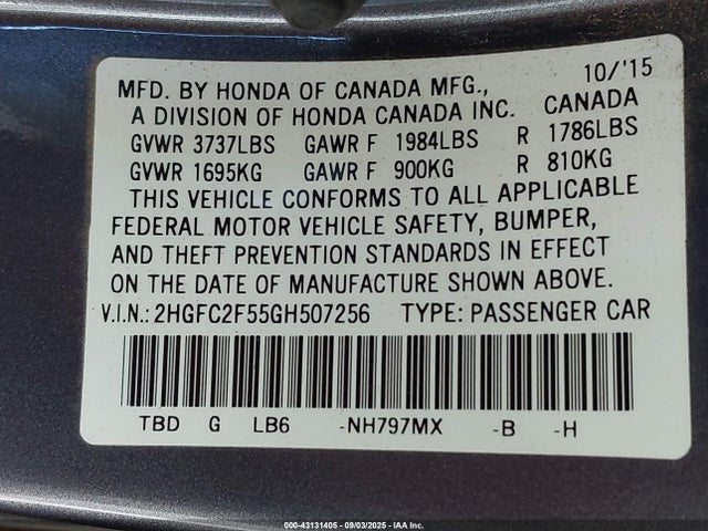 Honda k20c2 2016 2HGFC2F55GH507256 Image 9