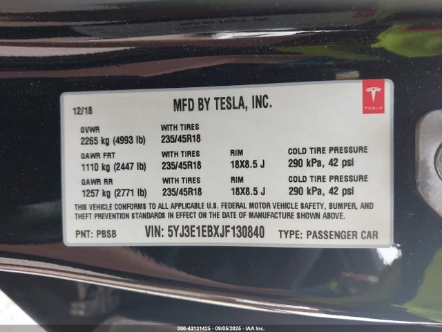2018 TESLA MODEL 3 5YJ3E1EBXJF130840 Photo 8