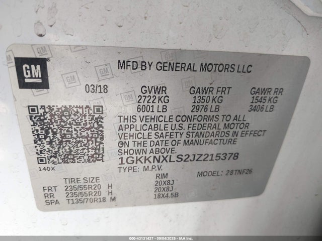 1GKKNXLS2JZ215378 GMC lgx - direct injection, variable valve timing, alum, gen 2