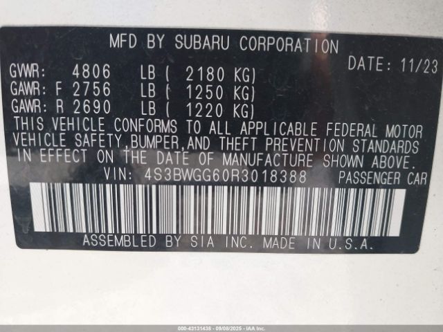 2024 SUBARU LEGACY 4S3BWGG60R3018388 Photo 8