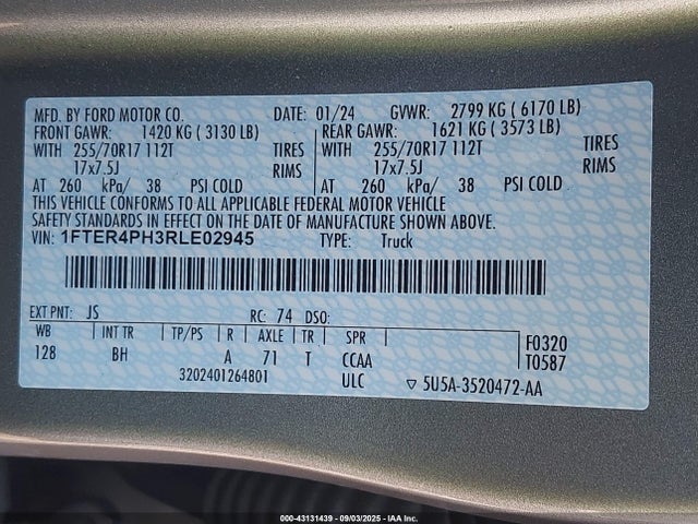 Ford Ranger 2024 1FTER4PH3RLE02945 Image 9