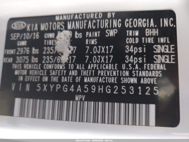 5XYPG4A59HG253125 KIA 2017