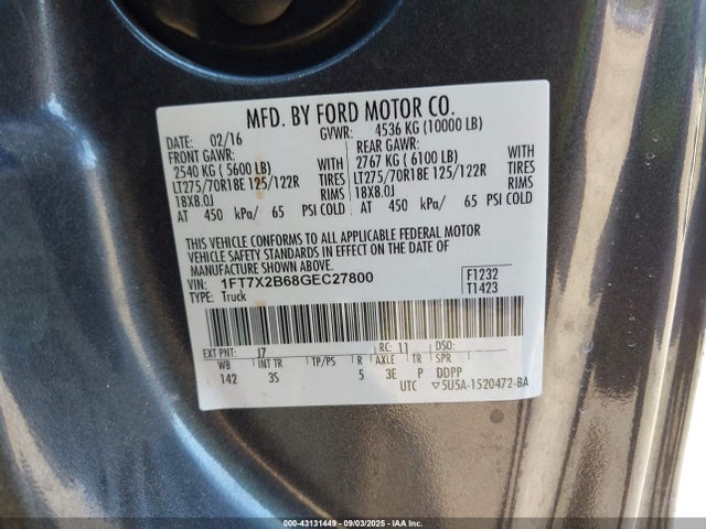 1FT7X2B68GEC27800 Ford 2016