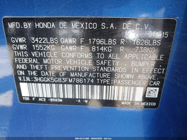 3HGGK5G83FM786174 Honda l15b1