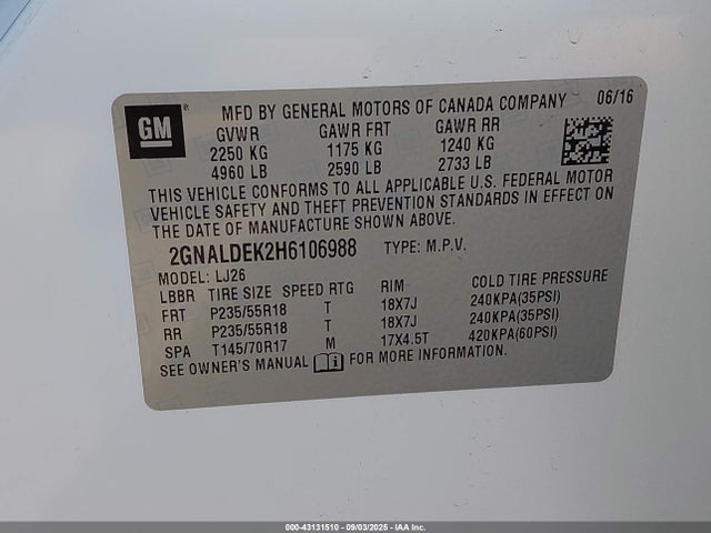 2GNALDEK2H6106988 Chevrolet lea - sidi: spark ignited direct injection, e85 max, alum