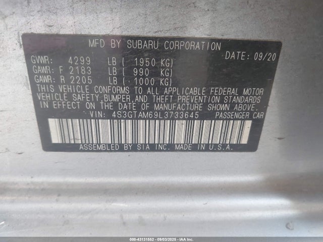 4S3GTAM69L3733645 Subaru 2020