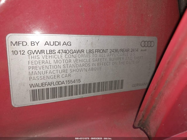 2013 AUDI A4 WAUEFAFL0DA155415 Photo 8