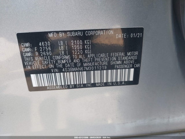 Subaru Legacy 2021 4S3BWAN67M3011219 Image 9