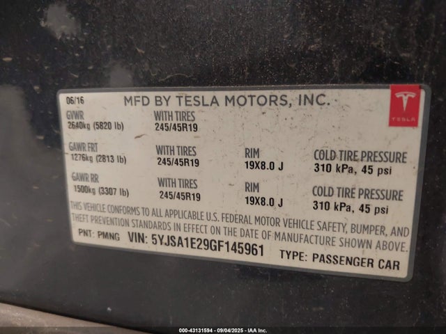 2016 TESLA MODEL S 5YJSA1E29GF145961 Photo 8