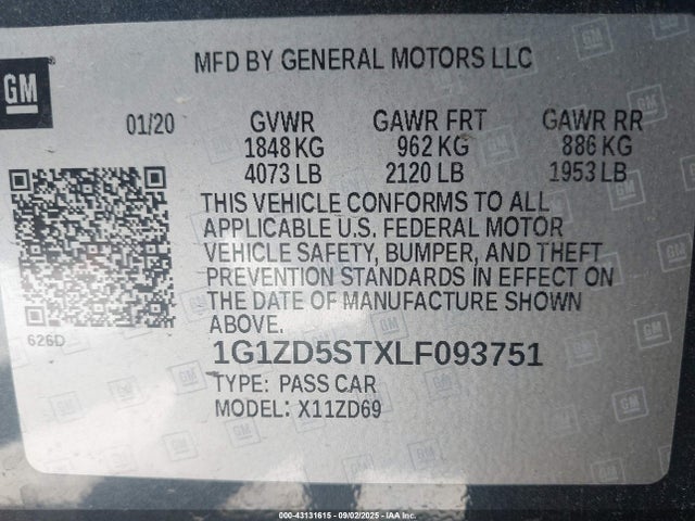 1G1ZD5STXLF093751 Chevrolet lfv - direct injection, variable valve timing, gen 1