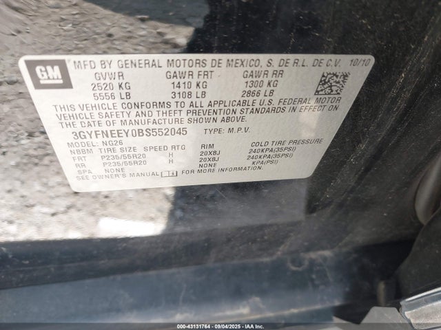 2011 CADILLAC SRX 3GYFNEEY0BS552045 Photo 8